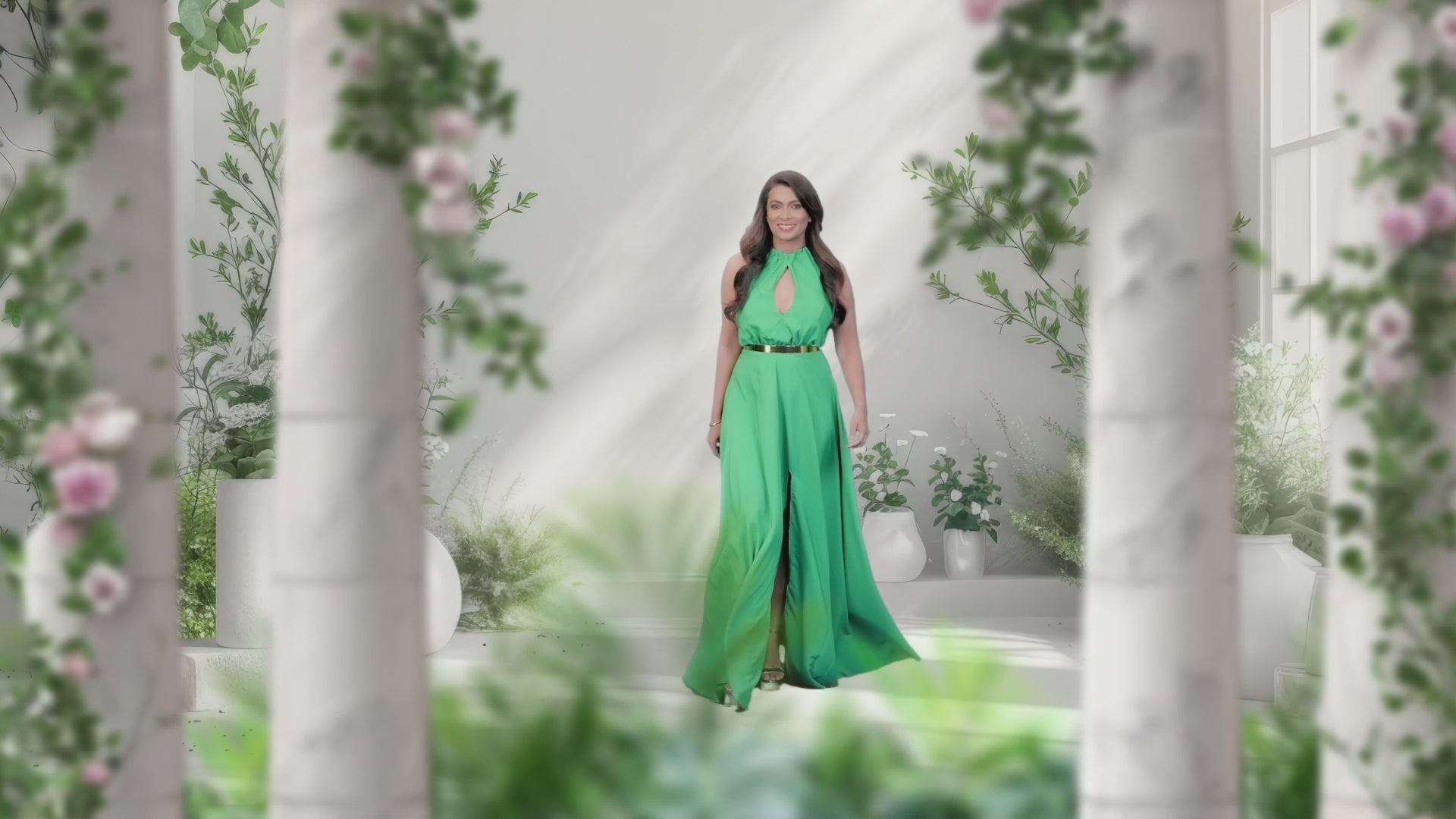 Model in brand colors with Zeitgain product shots, highlighting its natural collagen-boosting benefits