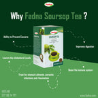 Fadna Soursop Tea packaging with health benefits on a green background