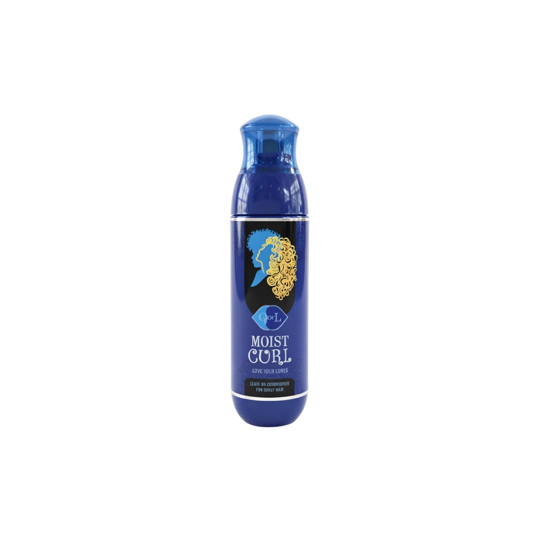 Bottle of Moist Curl Leave on Conditioner by Fadna for curly, wavy, and frizzy hair, designed to hydrate, define, and control frizz